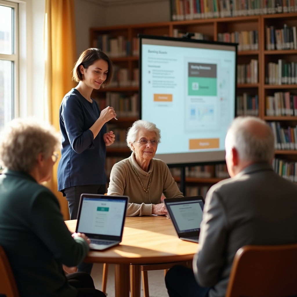 Seniors learning digital banking in a workshop